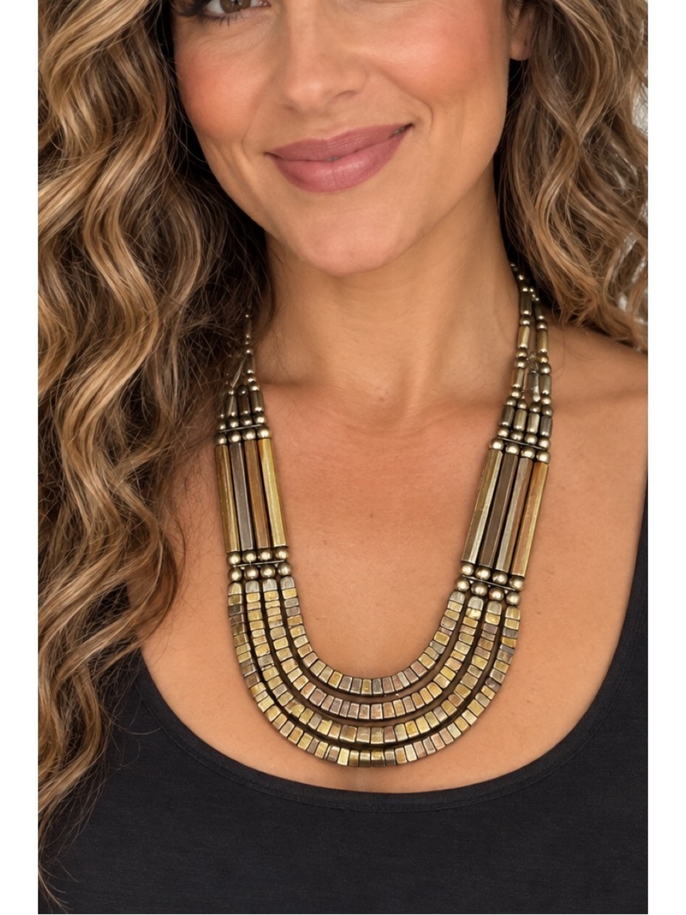 Gorgeous vintage statement necklace featuring multiple graduated strands